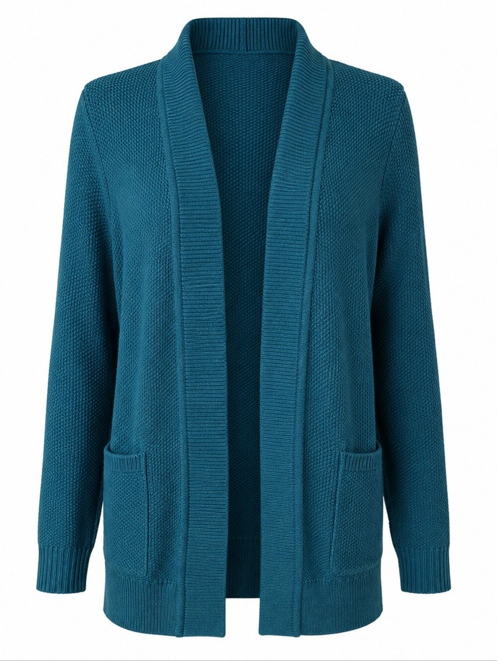Appleseed's Petites Teal Shawl Collar Open Front Cardigan Sweater PL Preppy